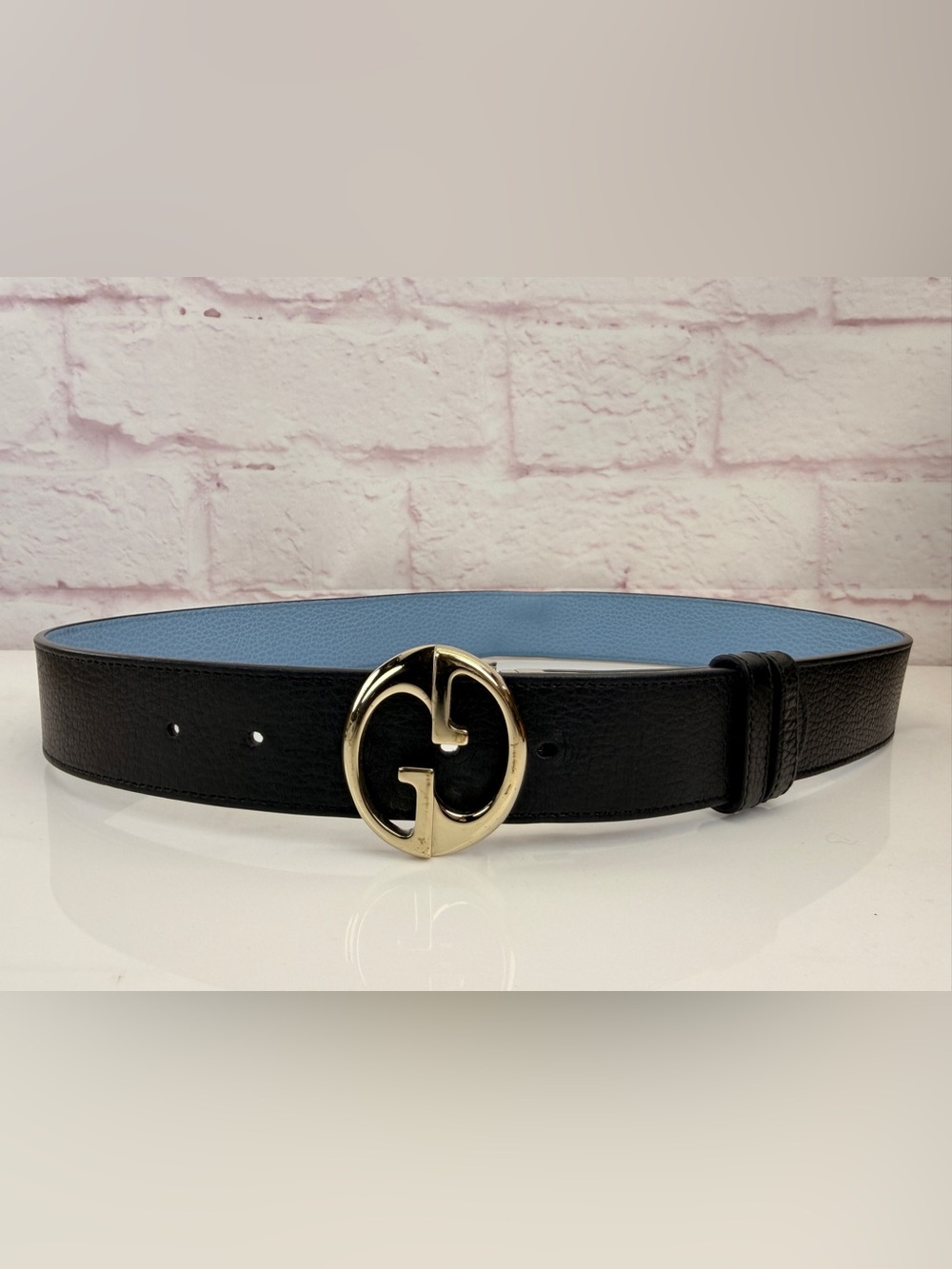 GUCCI GG Interlocking Buckle Reversible Black/Blue Belt 450000 90/36